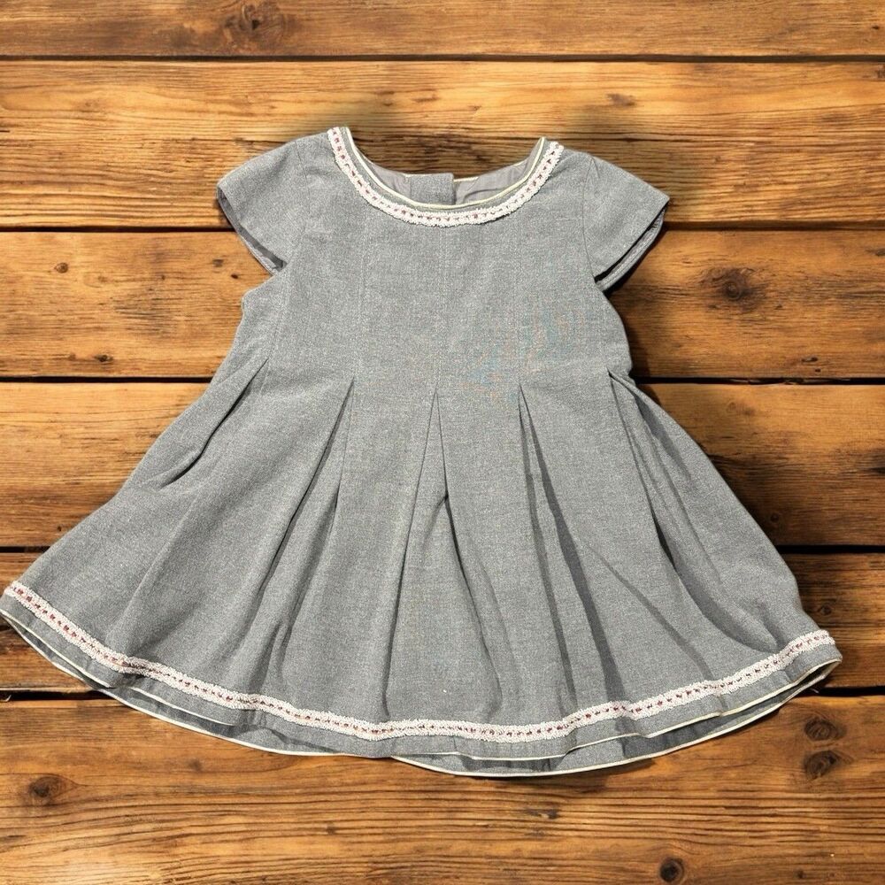 Tahari Girls Dress 2T Gray Pleated Short Sleeve Party Holiday Toddler